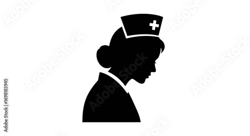 Silhouette of a Nurse Wearing a Cap, Emblematic of Healthcare Professions and Dedicated Service