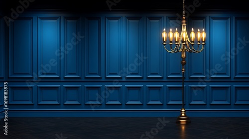 Elegant Gold Candle Chandelier in Dark Blue Room