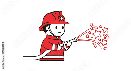 Brave Firefighter Extinguishing Sparkling Stars A Fun Illustration