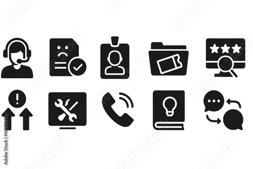 Customer service silhouette icon set. support, help desk symbols silhouette collection