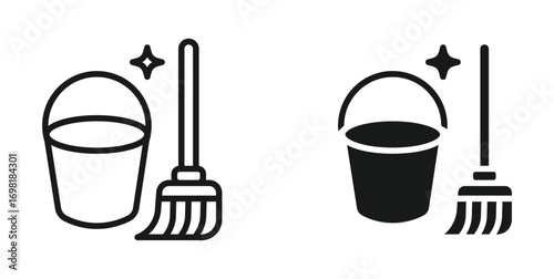 Mop or bucket icon set. Floor mop , Cleaning service signs in flat style. Vector illustration.
