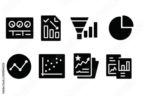 Data visualization icon set. charts, diagrams, graphs icons in silhouette style