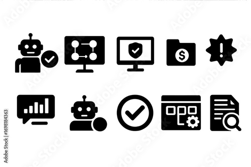 Technology, data silhouette icon set. ai, network, security, analytics silhouette icons