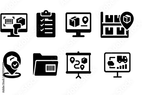 Logistics, shipping solid icon set. warehouse, delivery tracking solid collection