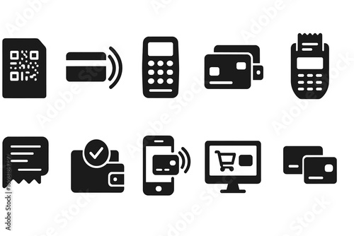 Finance and payment solid icon set. banking, money, wallet icons collection