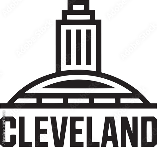 Cleveland Skyline Silhouette Vector Illustration with City Name Design Simple and Modern