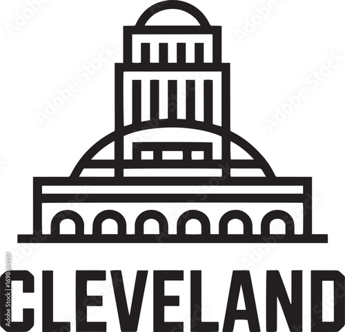 Cleveland Skyline Silhouette Vector Illustration with City Name Design Simple and Modern