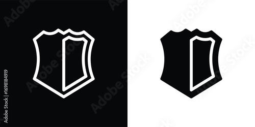 Shield icon, protective shield illustration, shield icon isolated on black and white background, suitable for use in applications, business, finance, insurance, and etc