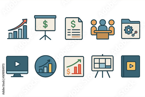 Business, finance linear icon set. growth, management, strategy icons line collection