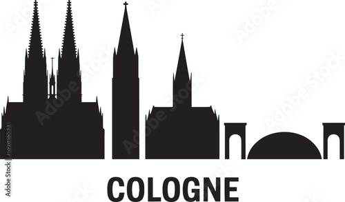 Cologne Cityscape Silhouette Vector Illustration with Cathedral, Tower, and Bridge