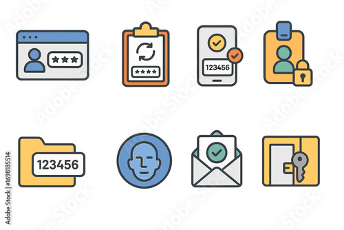 Security and privacy line icon set. authentication, password, access icons linear collection