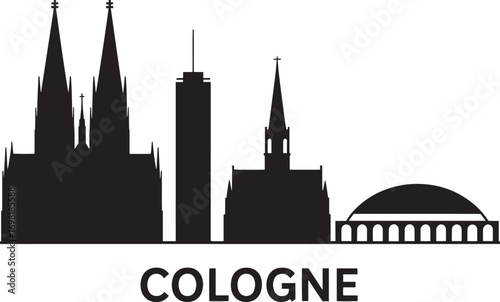 Cologne Skyline Silhouette Vector Illustration with Cathedral, Tower, and Bridge