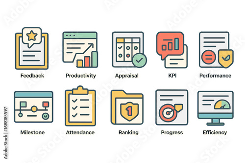 Business, productivity flat icon set. performance, efficiency icons flat collection