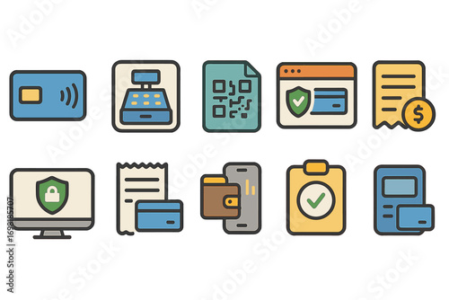 Finance, commerce line icon set. banking, payment processing icons outline collection