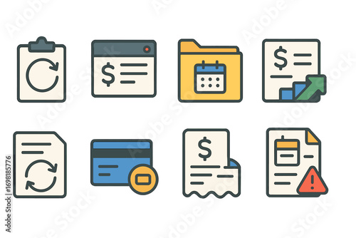 Finance and business outline icon set. banking, investment, payment symbols outline