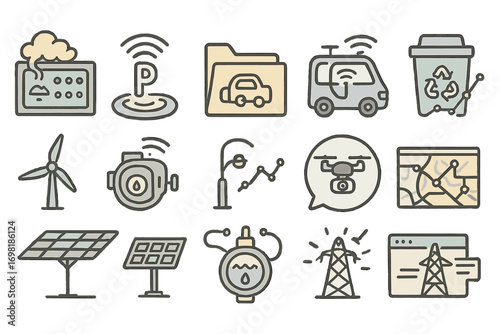Energy conservation and eco-friendly line icon set. sustainable technology symbols