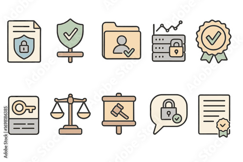 Security and privacy icon set. flat design icons for data protection and safety