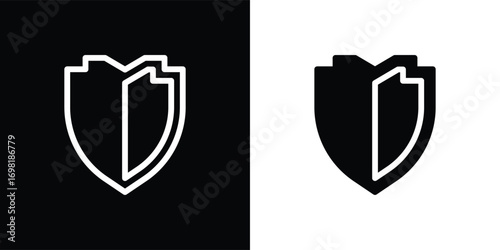 Shield icon, protective shield illustration, shield icon isolated on black and white background, suitable for use in applications, business, finance, insurance, and etc