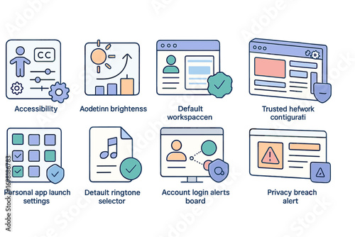 Software management flat icon set. ui, ux, interface, technology, development graphics