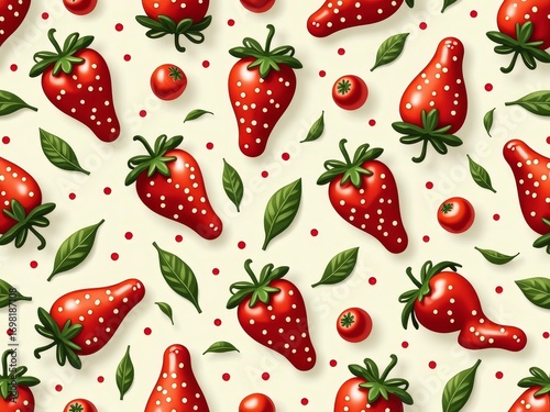 Seamless artistic pattern featuring vibrant red strawberries perfect for summer and fresh food themes