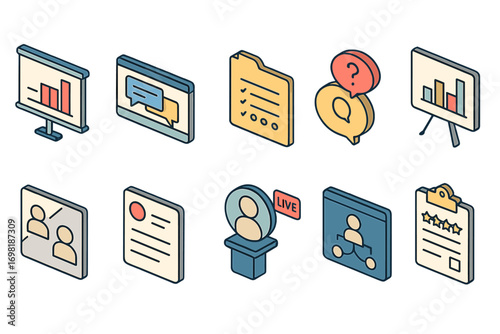 Business, management flat icon set. office, teamwork, productivity flat collection