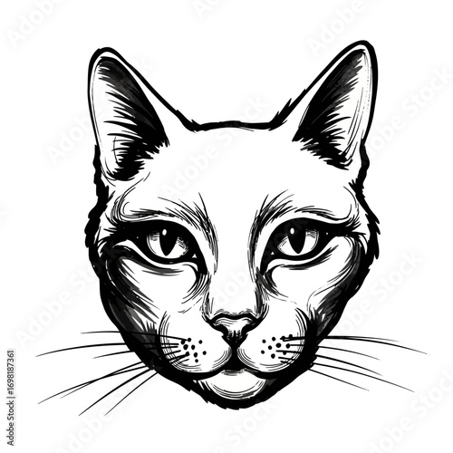 Hand Drawn Cat Head Illustration