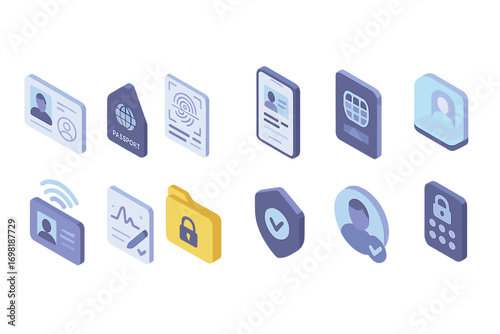 Security and privacy 3d icon set. digital protection, data safety, access control icons