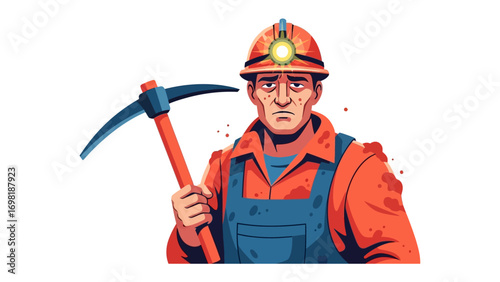 Mining Man: A dedicated miner, donning protective headgear with an illuminating lamp, stands steadfast, embodying the strength and resilience of labor. With a trusty pickaxe, he symbolizes diligence.
