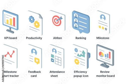 Business productivity icon set. analytics, performance icons, 3d collection