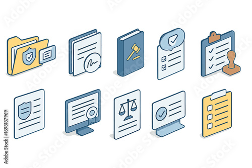 Legal, documentation flat icon set. law, contract, paperwork icons flat collection