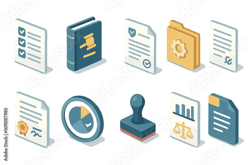 Legal, documents 3d icon set. contracts, agreement, law symbols 3d collection