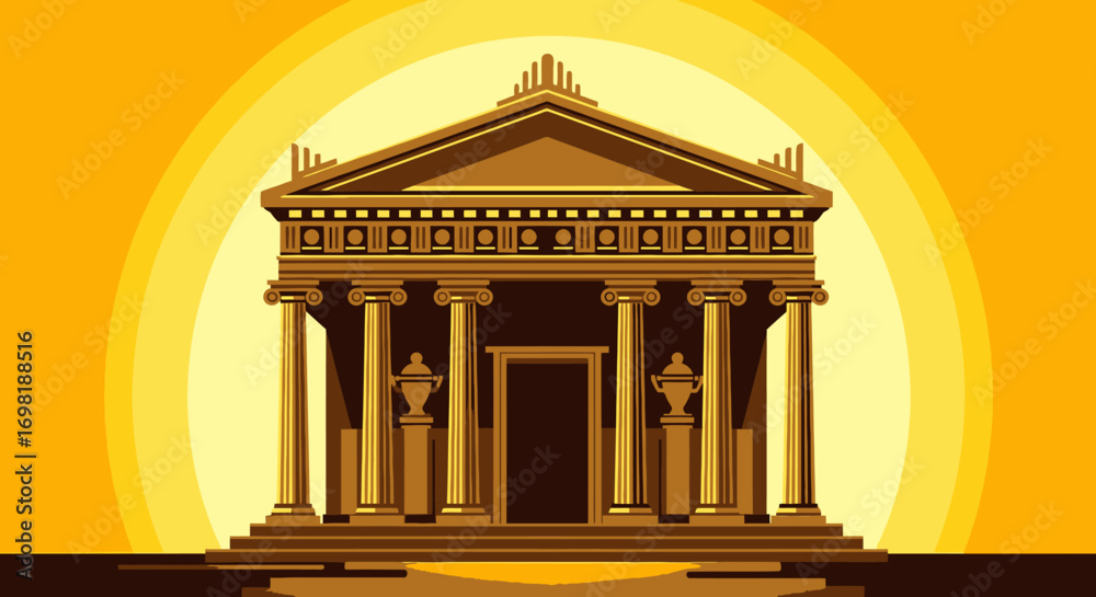 Obraz premium Temple graphic depiction illustration in yellow architecture design