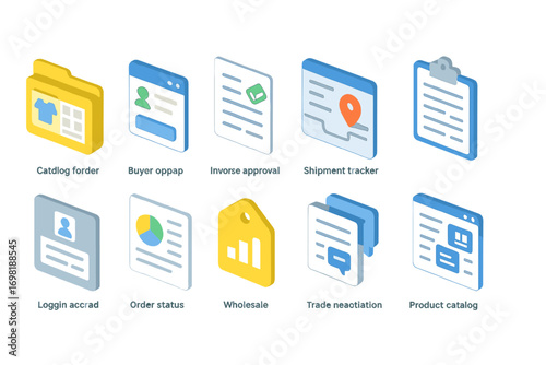 Business management 3d icon set. workflow, productivity tools collection 3d style