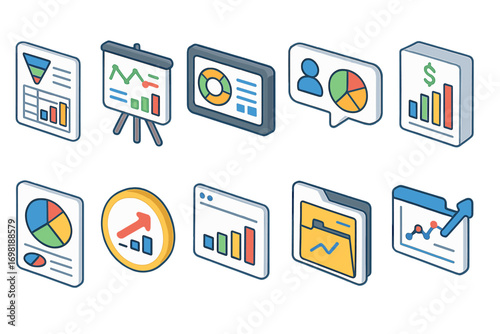Business analytics icon set. data, chart analysis, dashboard, finance icons in 3d style