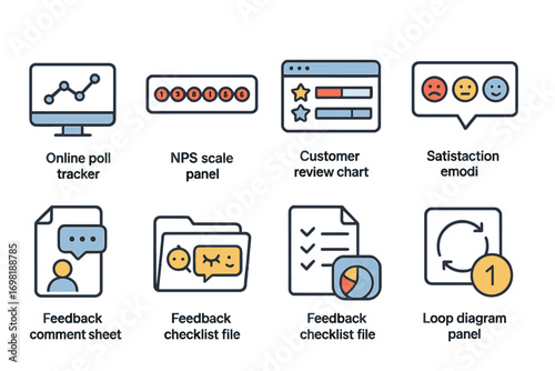 Business, analytics flat icon set. dashboard, review, feedback symbols collection