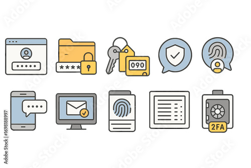 Cybersecurity, data protection outline icon set. network, authentication symbols collection