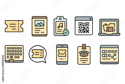 Event, ticket linear icon set. admission, qr code, concert icons outline collection