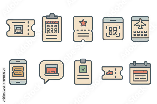 Event management linear icon set for ticketing, scheduling, and planning essentials