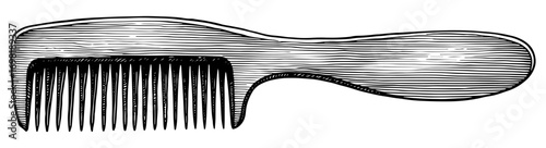 Wooden comb in woodblock print style, black and white