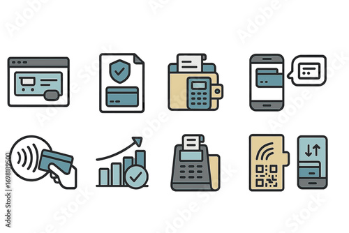 Payment, finance filled icon set. banking, money transaction icons in filled style