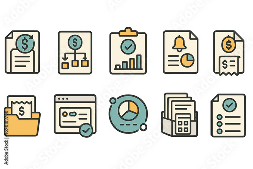 Finance and business flat icon set. financial, budget, planning icons flat collection