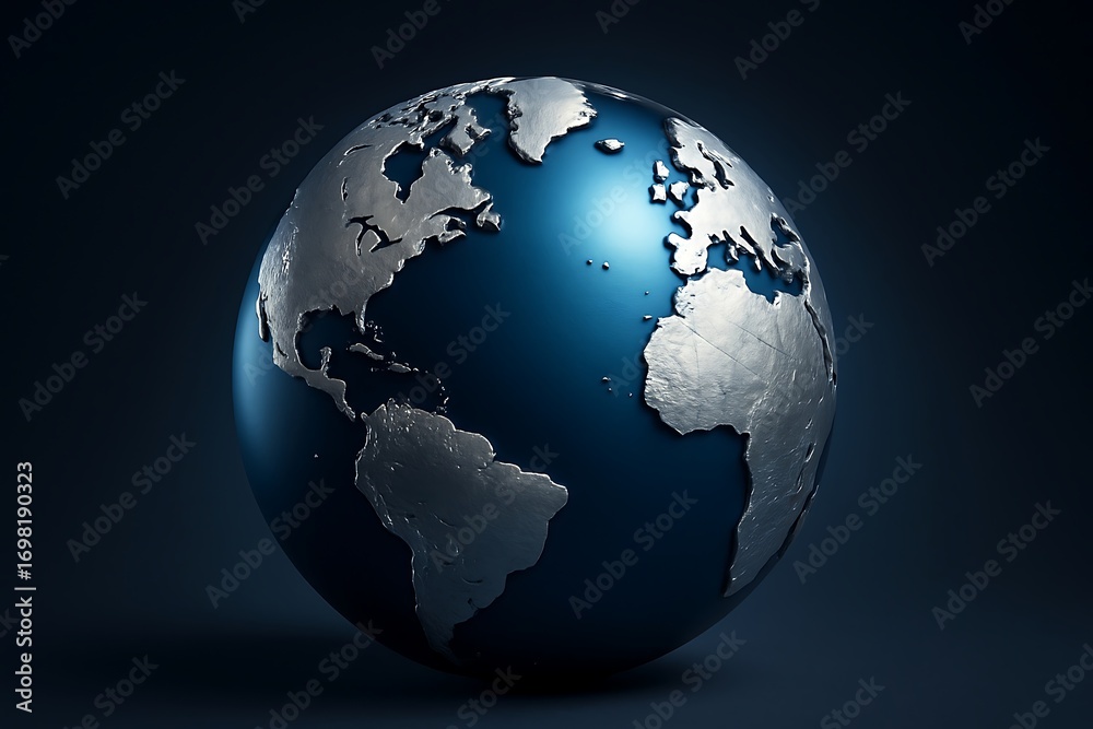 Fototapeta premium Shiny blue earth egg shaped globe on dark background