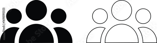 Universal graphic symbols depicting a diverse community or professional team, presented as minimalist black and white vector icons suitable for digital interfaces and print media
