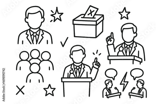 Election, voting outline icon set. political, democracy symbols outline collection