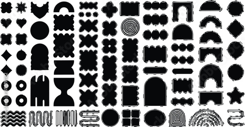 Diverse collection of abstract geometric shapes and brutalist forms. A versatile set of modern minimalist icons for graphic design