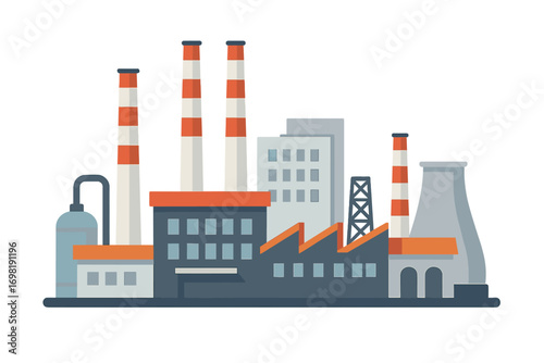 Industrial flat icon set. factories, plants, and boilers icons collection