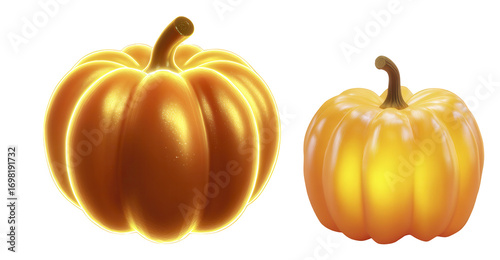 Two Unique Pumpkins with Different Textures and Shapes on Transparent Background