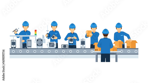 Assembly Line Efficiency: Witnessing a synchronized display of industry in action, the image unveils a manufacturing assembly line, illustrating teamwork and operational diligence.