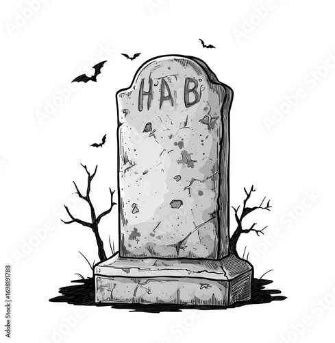 Weathered Tombstone Marking the Final Resting Place in a Cemetery Setting with Detailed Carvings
