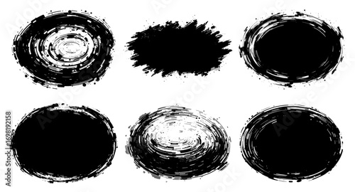 Set of abstract ink brush strokes in a hand-drawn style in black and white